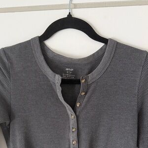 Aerie Charcoal Button-Down Ribbed Top